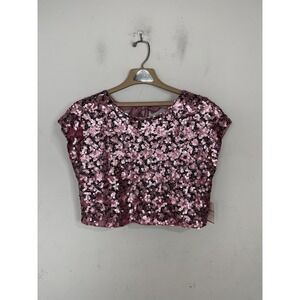 Forever 21 Womens Shirt Medium Pink All Over Sequin Party Cocktail New Years Eve